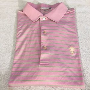 Peter Millar Shirts - Peter Millar Pink w/Lime Green Stripe Polo Shirt M Peter Millar Shirts - Peter Millar Pink w/Lime Green Stripe Polo Shirt M